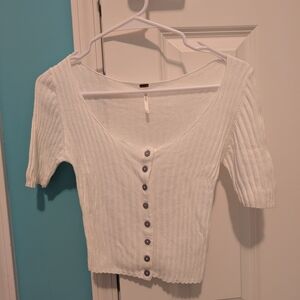 free people white button top